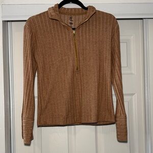 Lou & Grey Brown Ribbed Half-Zip Sweater